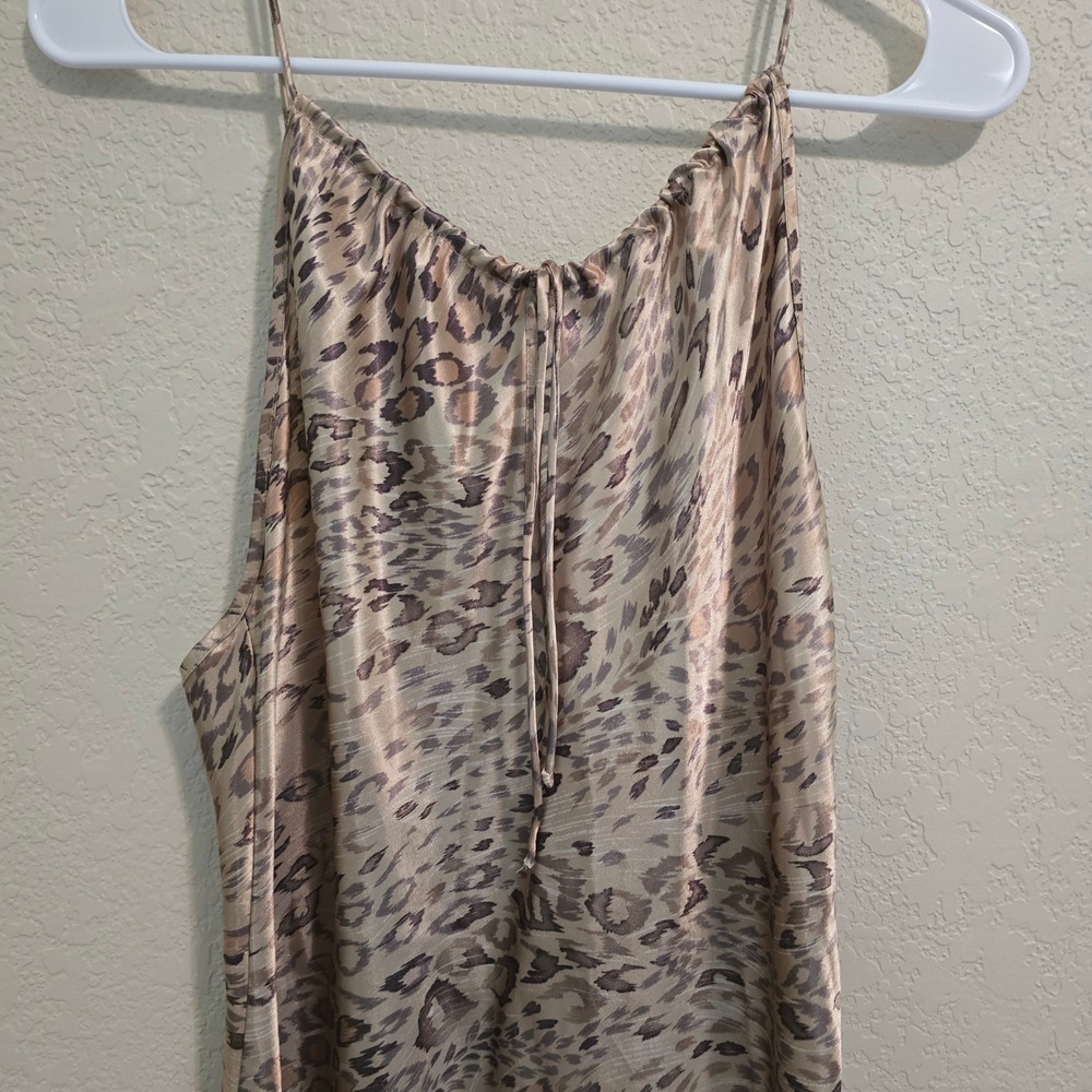 Vintage 90s Delicates Satin Leopard Print Maxi Slip Dress High Neck Side Slits - Picture 2 of 8